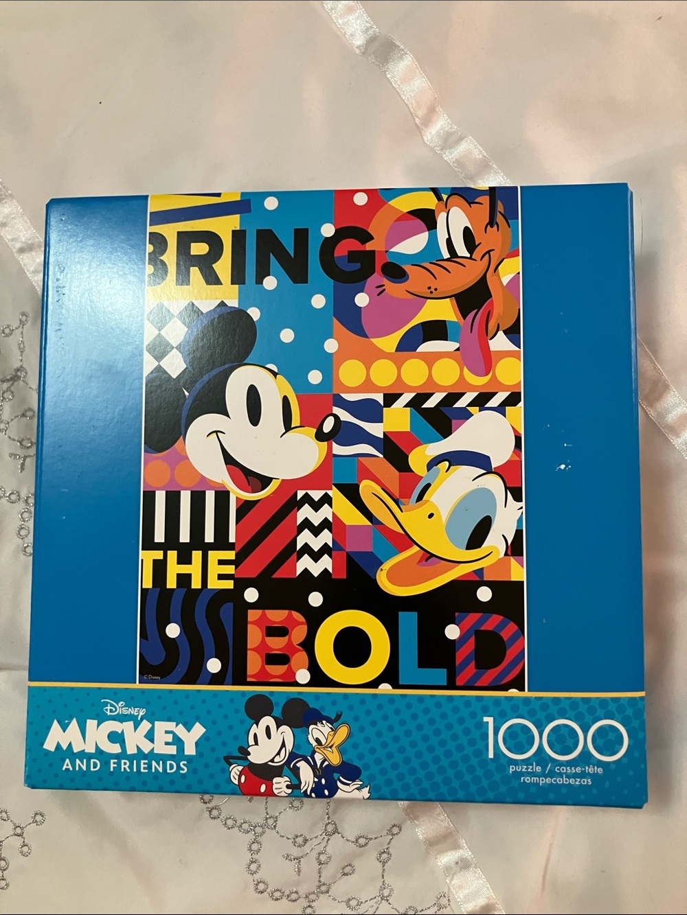 Disney Mickey and Friends Puzzle with Bold Blue Box and Colorful Artwork